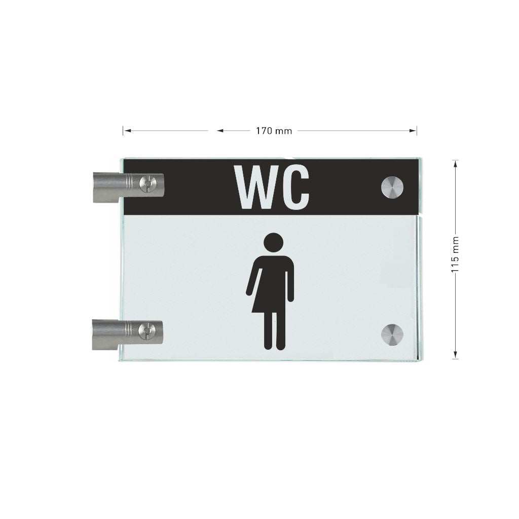 Fahnenschild Gender WC mit Balken, 2 Scheiben mit Glasverbinder 4