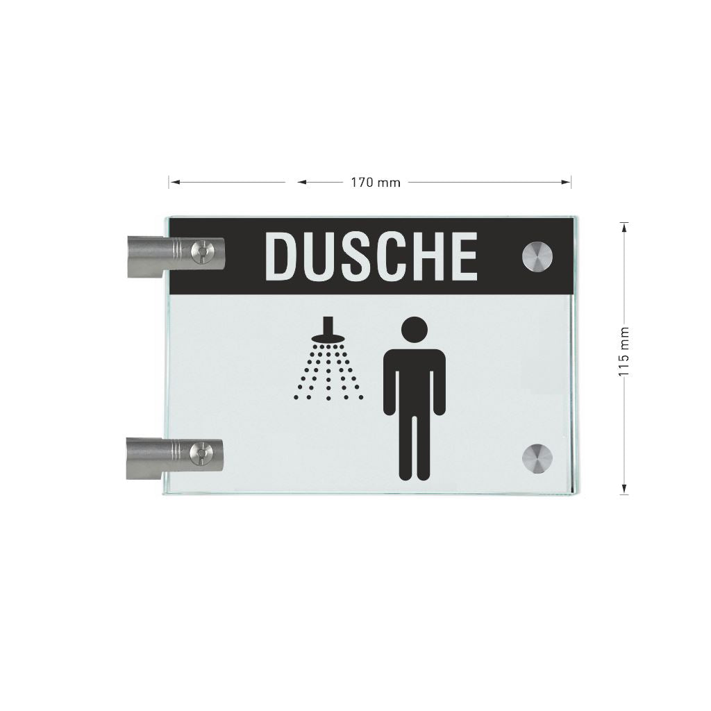 Fahnenschilder Dusche Herren mit Balken, 2 Scheiben mit 3