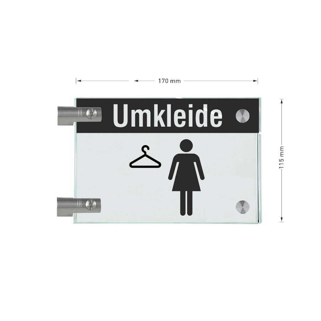 Fahnenschilder Umkleide Damen mit Balken, 2 Scheiben mit 3