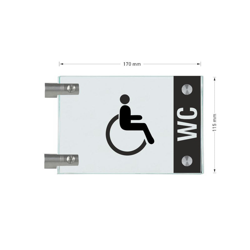 Fahnenschild Behindertengerechtes WC mit Balken, 2 Scheiben mit 5