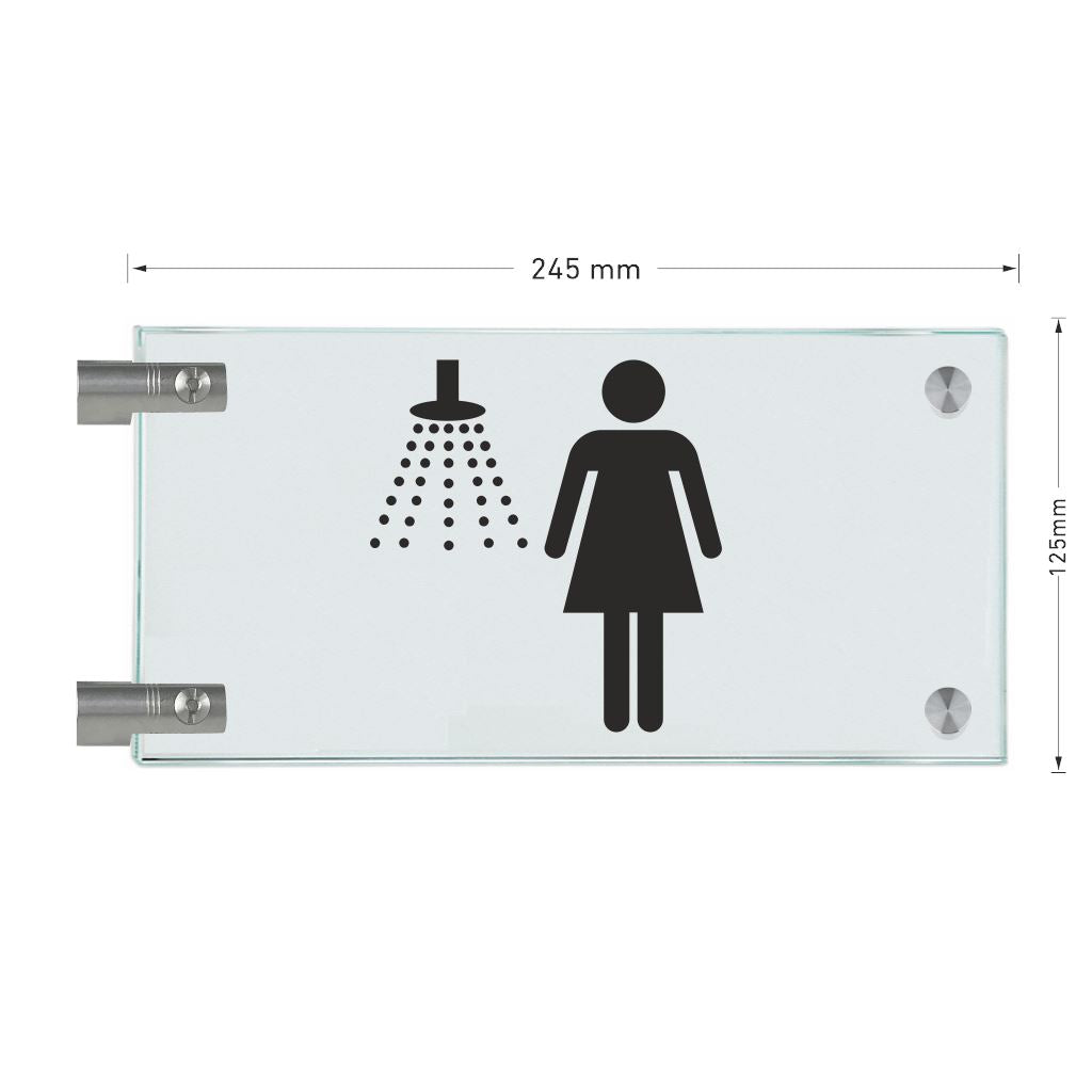 Fahnenschilder Dusche Damen nur Piktogramm, 2 Scheiben mit 3