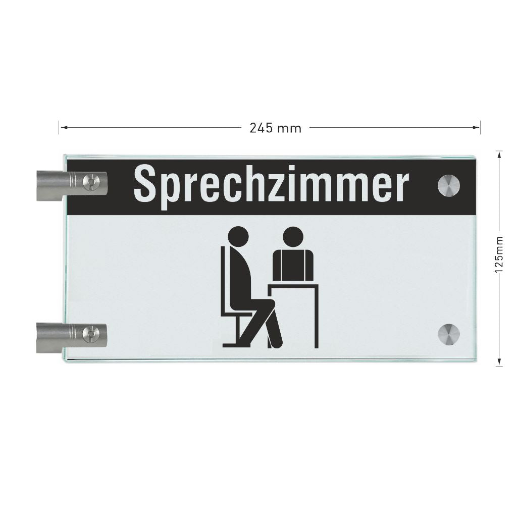 Fahnenschilder Sprechzimmer mit Balken, 2 Scheiben mit Glasverbinder 4