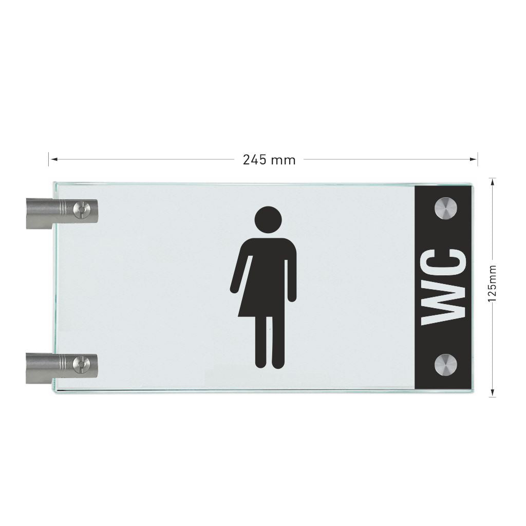 Fahnenschild Gender WC mit Balken, 2 Scheiben mit Glasverbinder 7