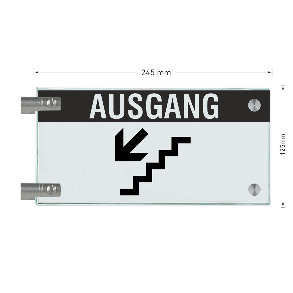 Fahnenschild Ausgang mit Balken, 2 Scheiben mit Glasverbinder 6