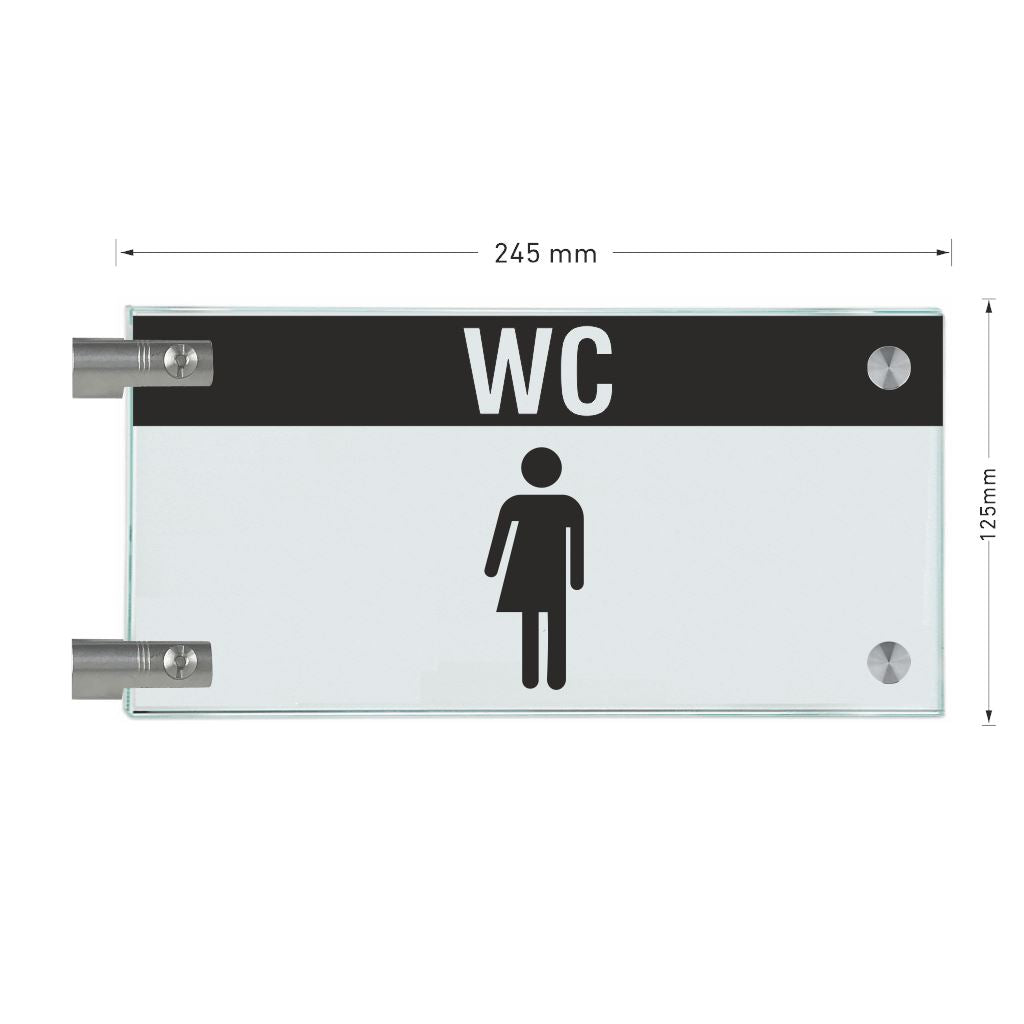 Fahnenschild Gender WC mit Balken, 2 Scheiben mit Glasverbinder 6