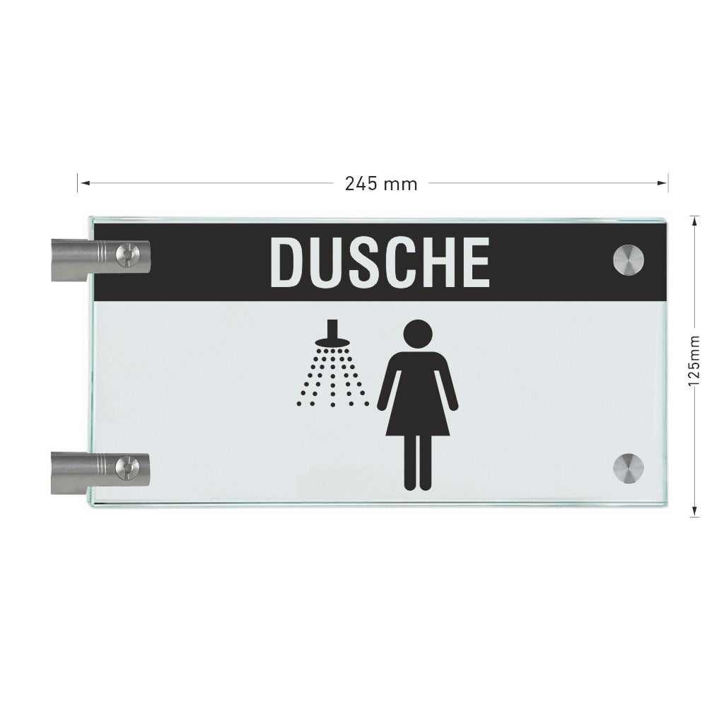 Fahnenschilder Dusche Damen mit Balken, 2 Scheiben mit 5