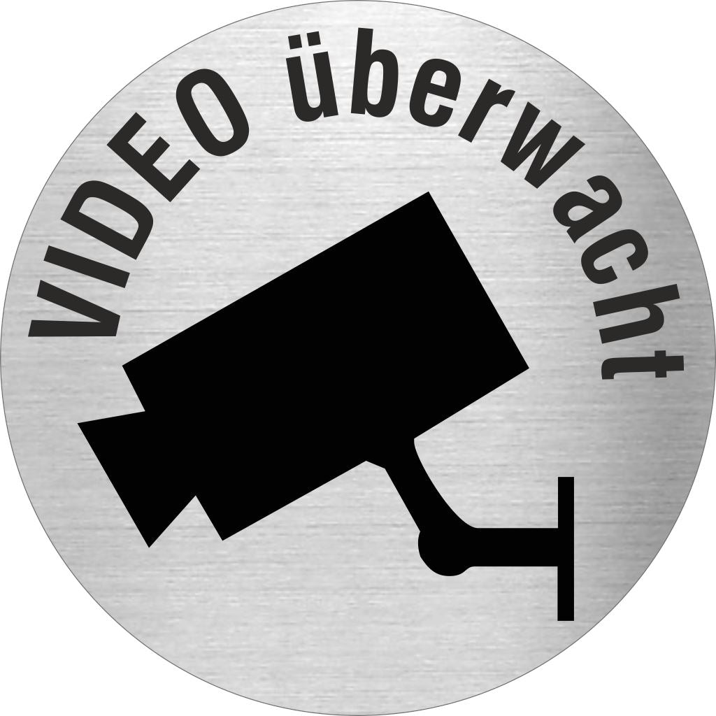 Piktogramm Video überwacht aus Edelstahl Piktogramme Video überwacht online-tuerschilder.com Ø 60mm