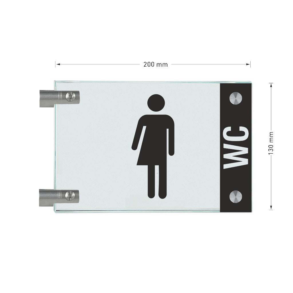 Fahnenschild Gender WC mit Balken, 2 Scheiben mit Glasverbinder 9