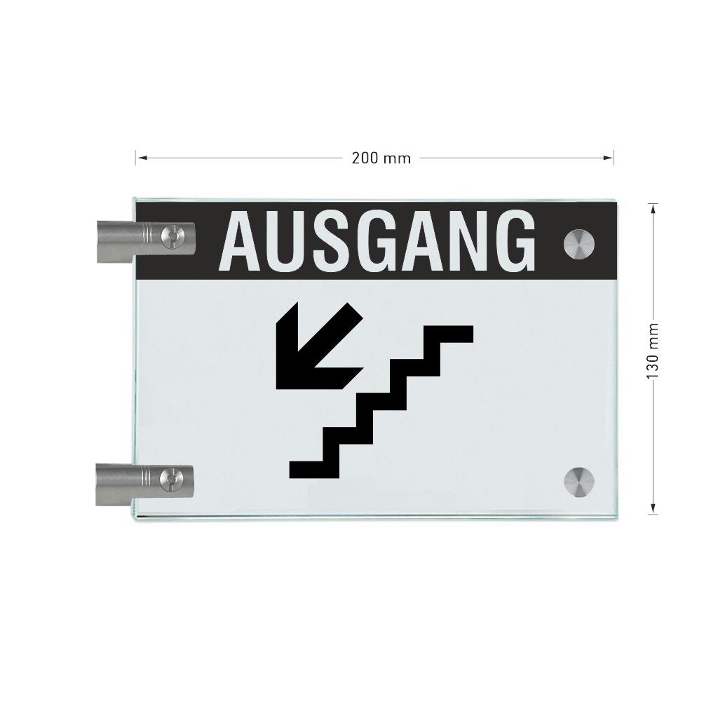 Fahnenschild Ausgang mit Balken, 2 Scheiben mit Glasverbinder 8