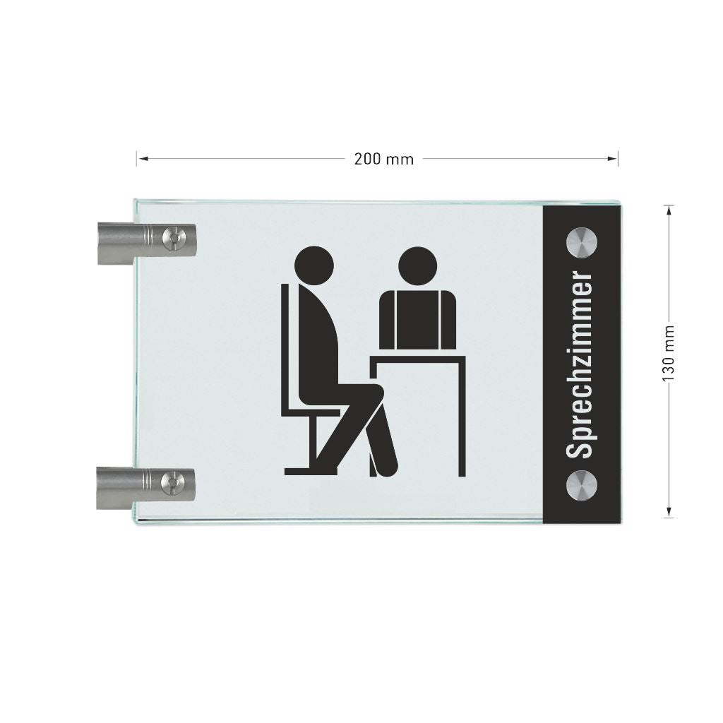 Fahnenschilder Sprechzimmer mit Balken, 2 Scheiben mit Glasverbinder 5