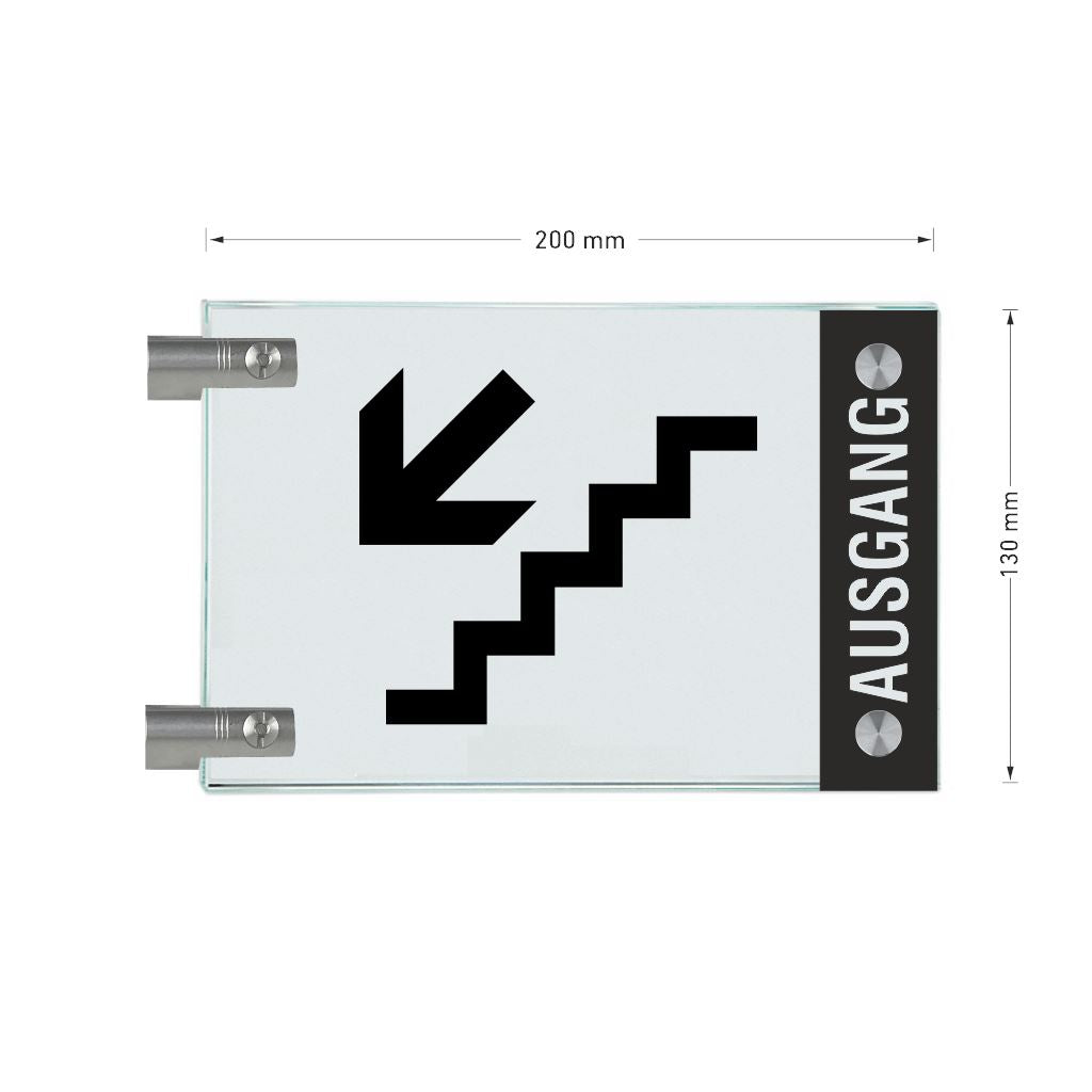 Fahnenschild Ausgang mit Balken, 2 Scheiben mit Glasverbinder 7