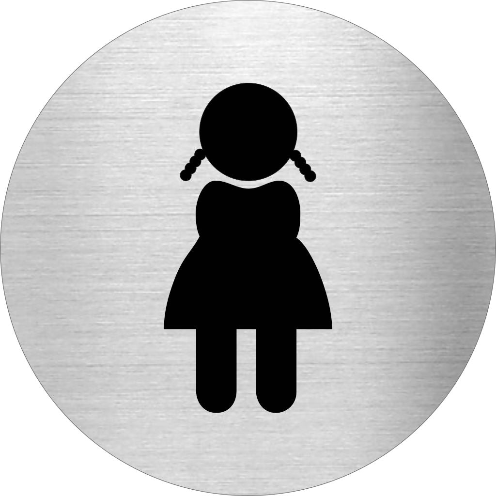 Piktogramme WC Mädchen Edelstahl Piktogramme WC Mädchen online-tuerschilder.com Ø 60mm