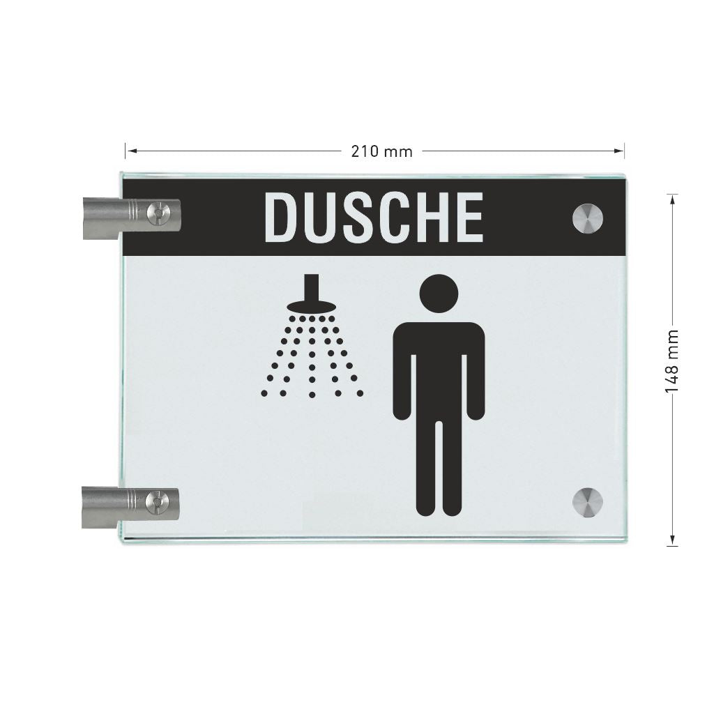 Fahnenschilder Dusche Herren mit Balken, 2 Scheiben mit 7