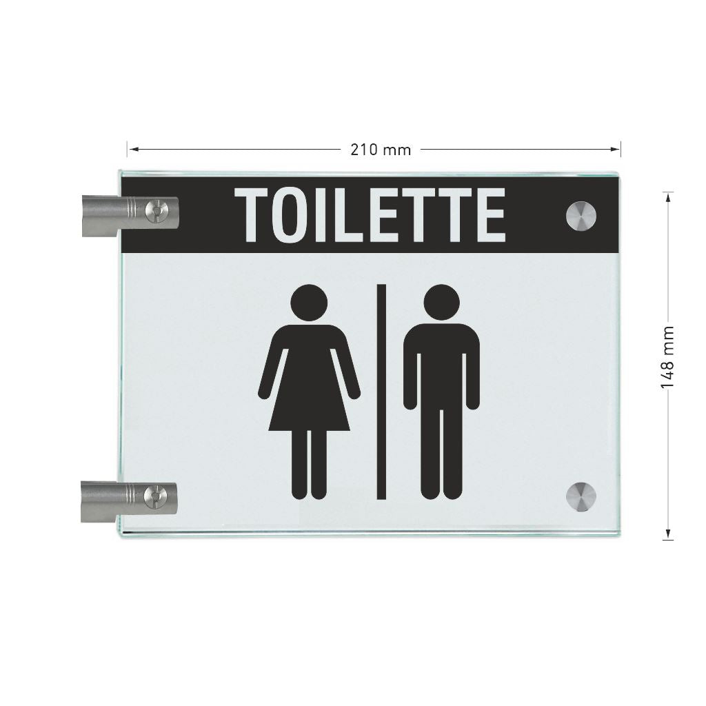 Fahnenschilder Toiletten mit Balken, 2 Scheiben mit Glasverbinder 8