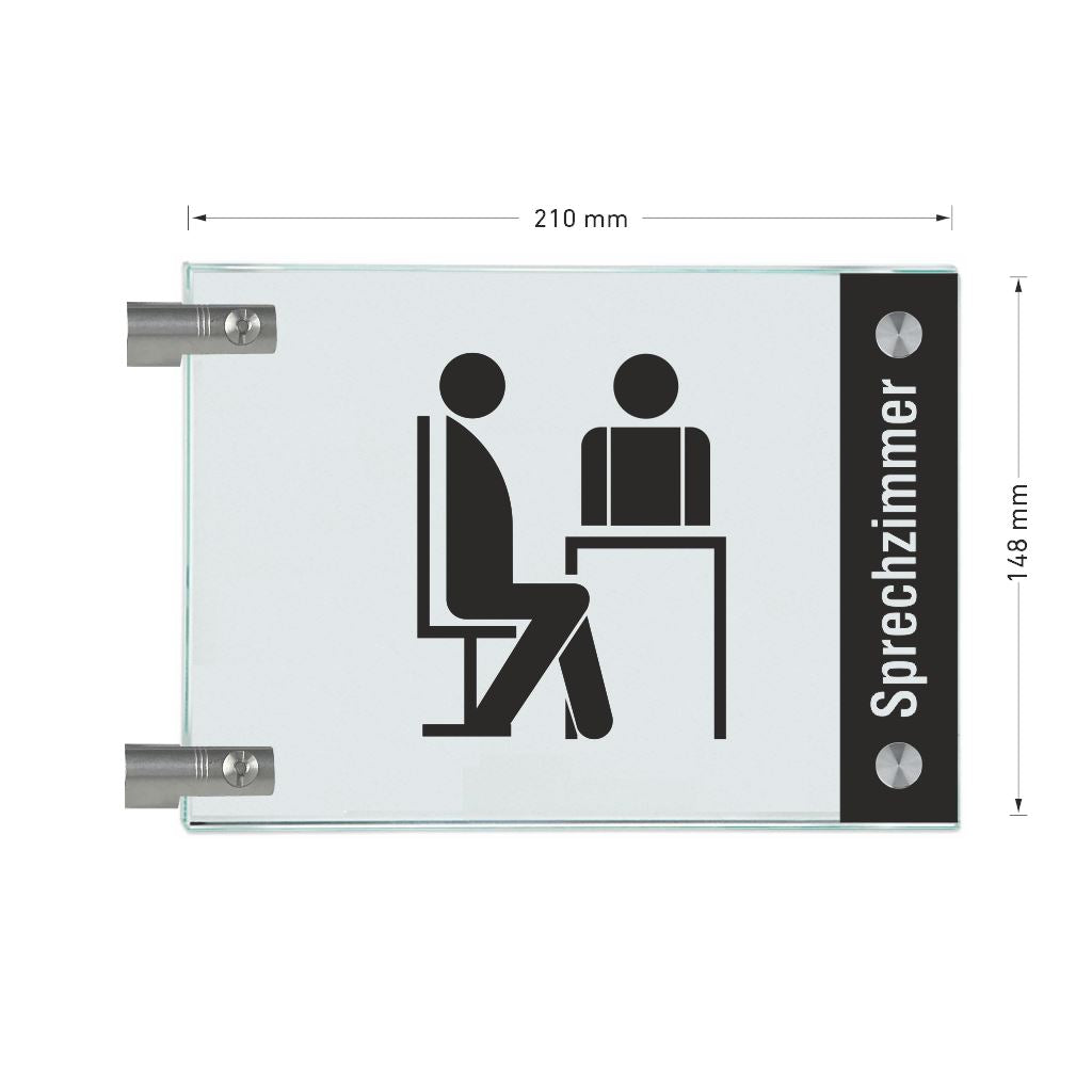Fahnenschilder Sprechzimmer mit Balken, 2 Scheiben mit Glasverbinder 7