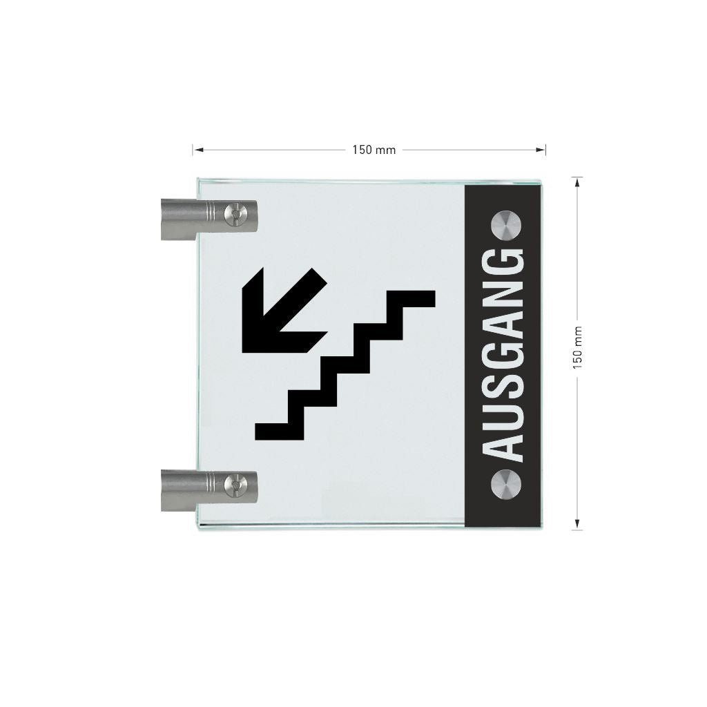 Fahnenschild Ausgang mit Balken, 2 Scheiben mit Glasverbinder 9