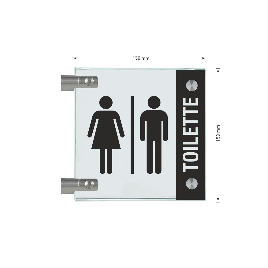 Fahnenschilder Toiletten mit Balken, 2 Scheiben mit Glasverbinder 10