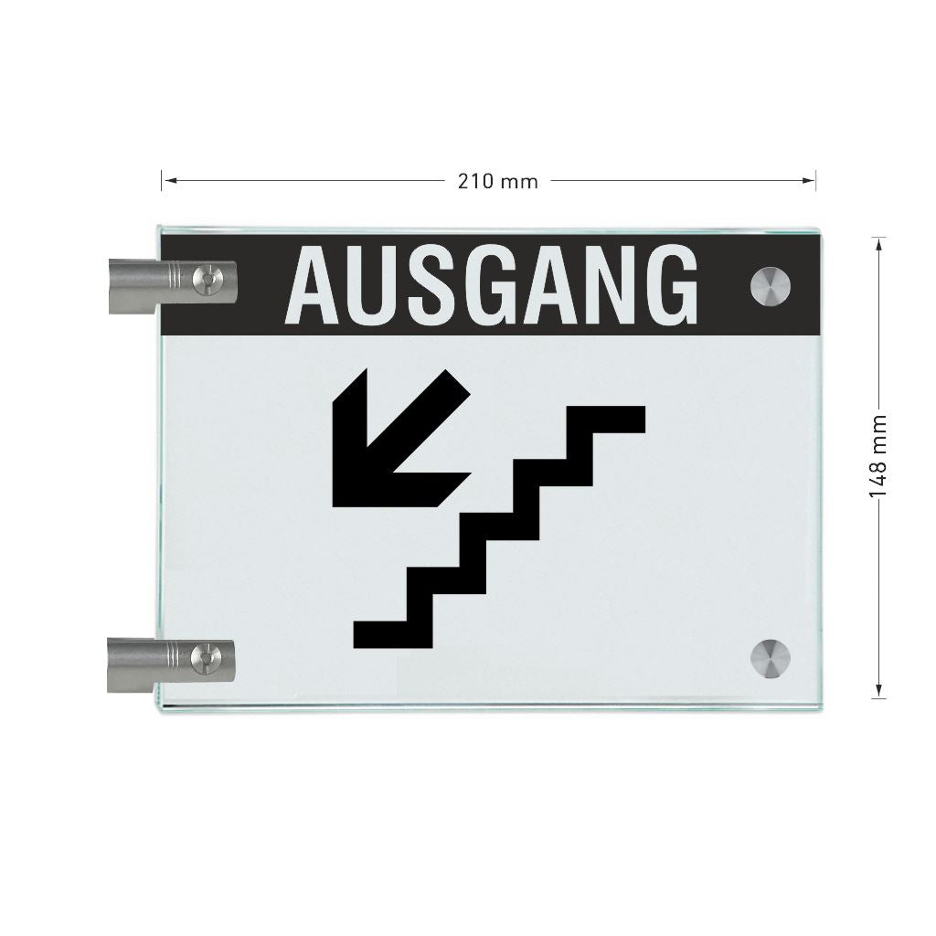 Fahnenschild Ausgang mit Balken, 2 Scheiben mit Glasverbinder 12