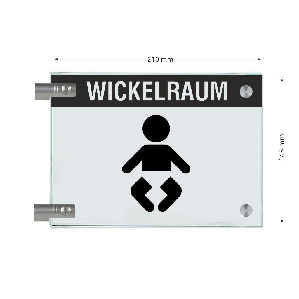 Fahnenschilder Wickelraum mit Balken, 2 Scheiben mit Glasverbinder 8