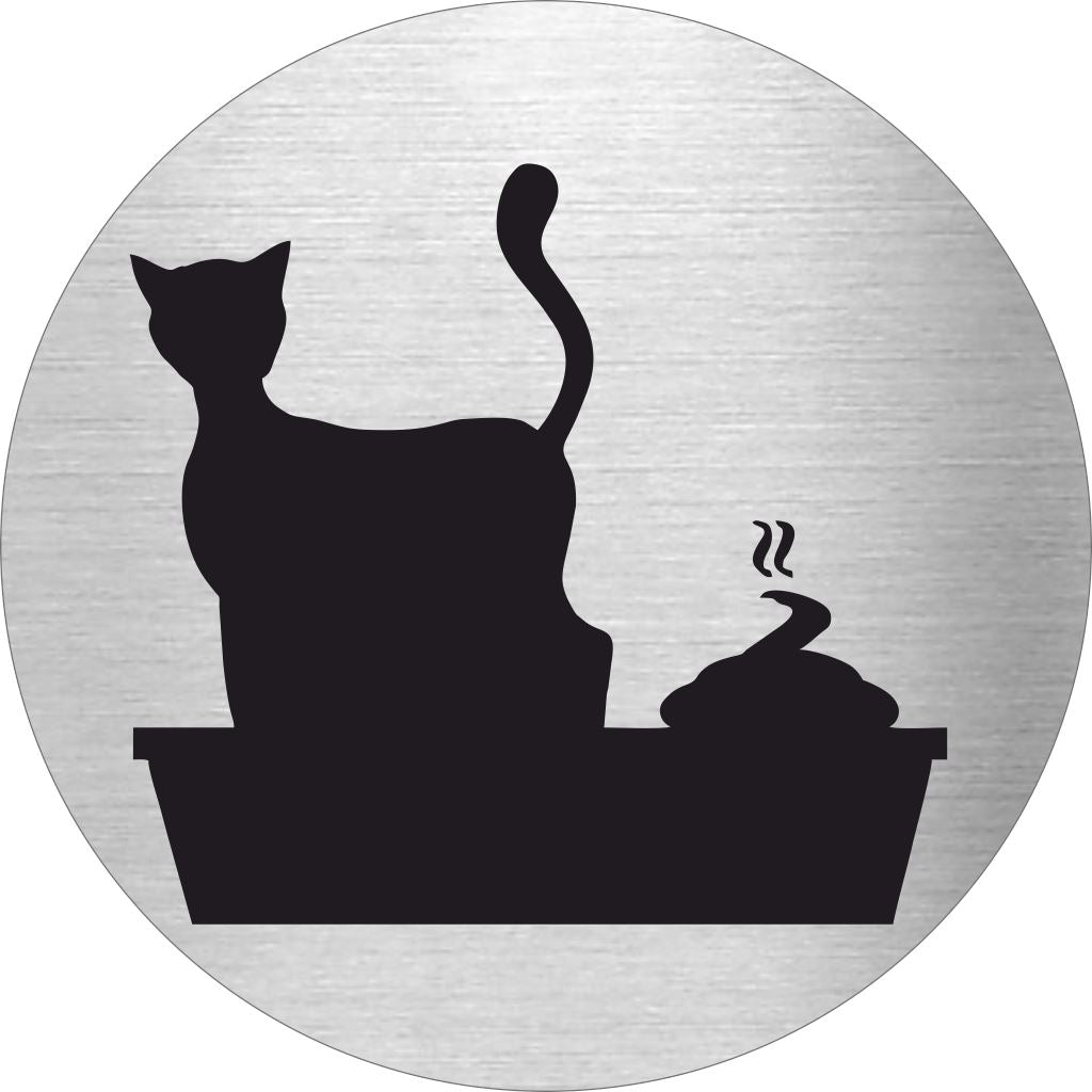 Piktogramme Katzenklo aus Edelstahl Piktogramme Katzenklo online-tuerschilder.com Ø 60mm