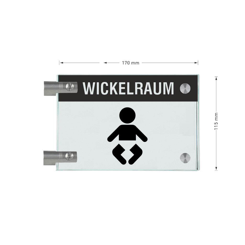 Fahnenschilder Wickelraum mit Balken, 2 Scheiben mit Glasverbinder 10