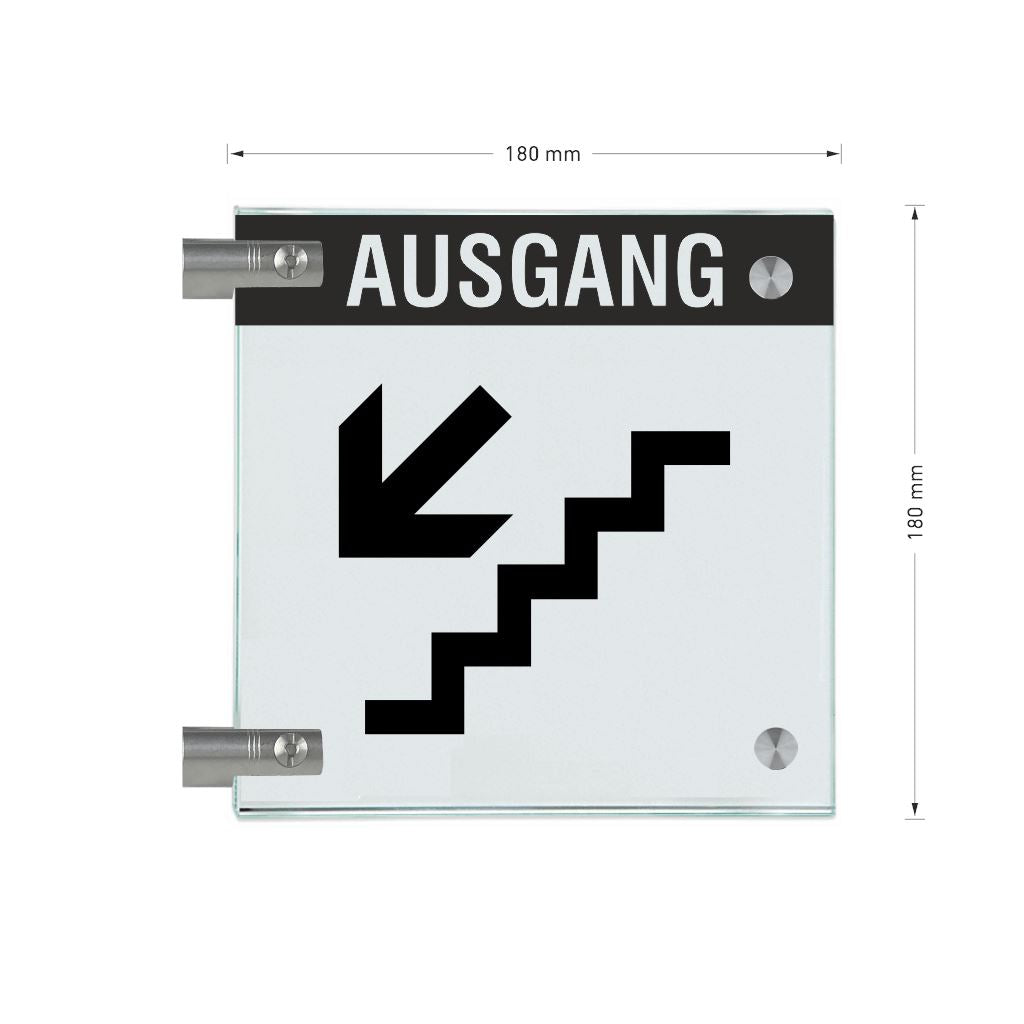 Fahnenschild Ausgang mit Balken, 2 Scheiben mit Glasverbinder 14