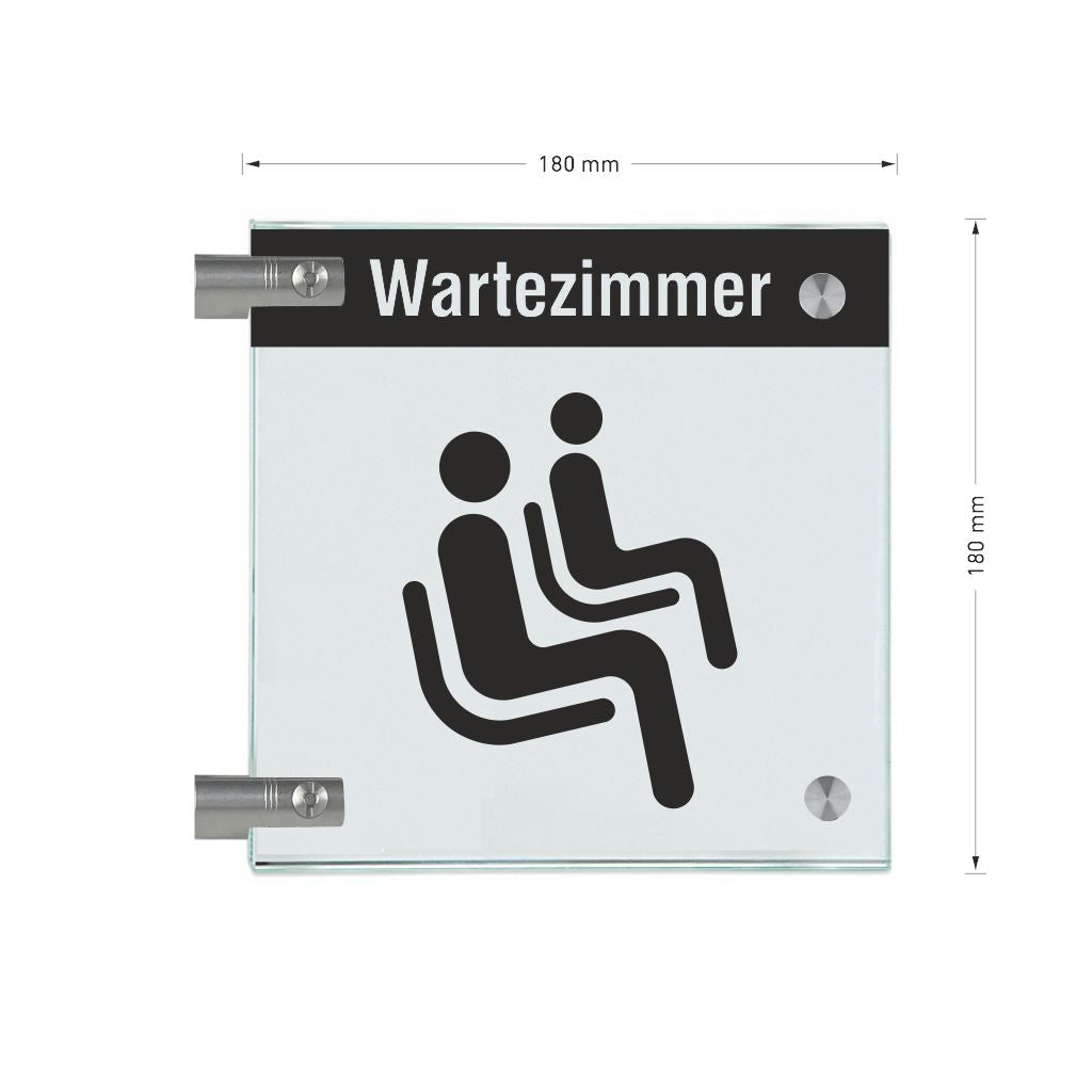 Fahnenschilder Wartezimmer mit Balken, 2 Scheiben mit Glasverbinder 174