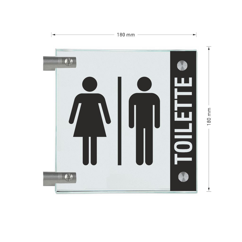 Fahnenschilder Toiletten mit Balken, 2 Scheiben mit Glasverbinder 12