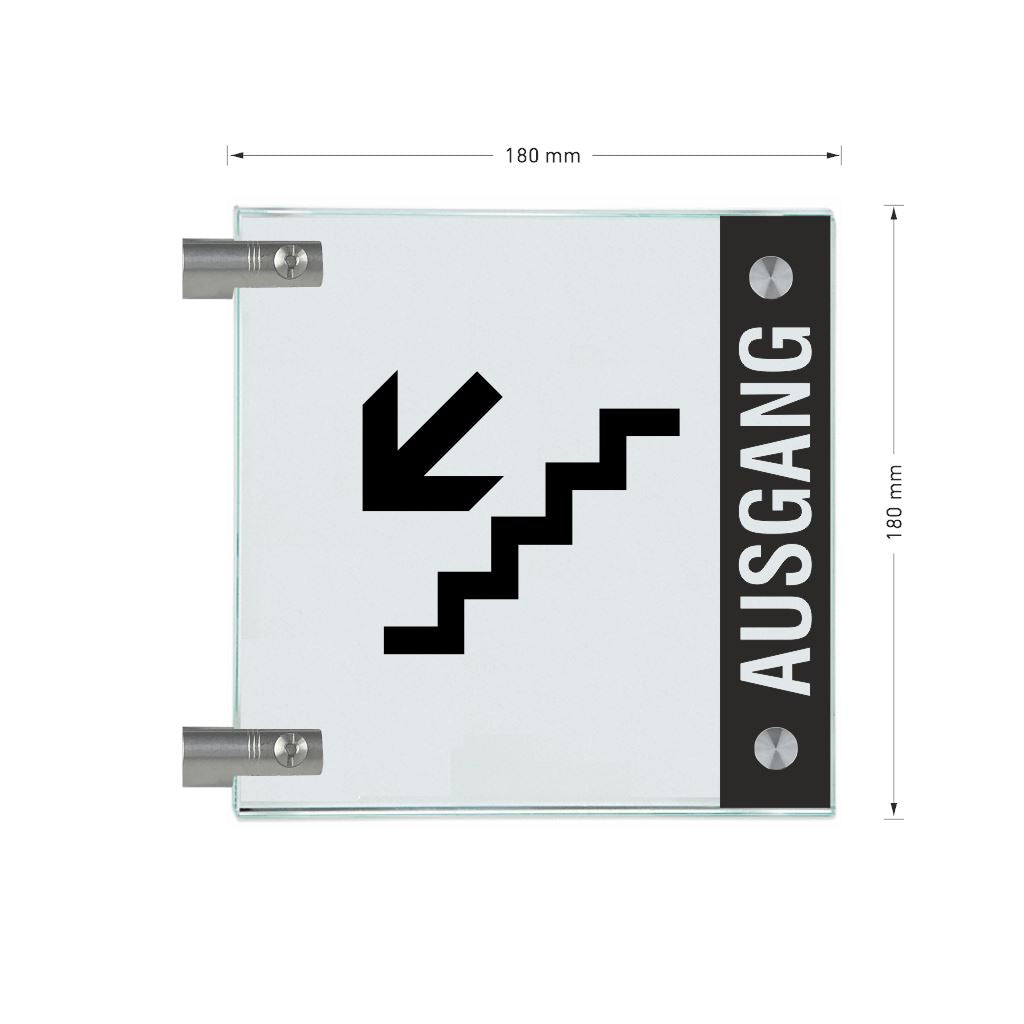 Fahnenschild Ausgang mit Balken, 2 Scheiben mit Glasverbinder 13