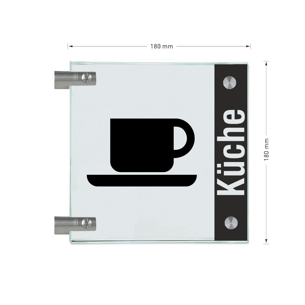 Fahnenschild Küche mit Balken, 2 Scheiben mit Glasverbinder 13