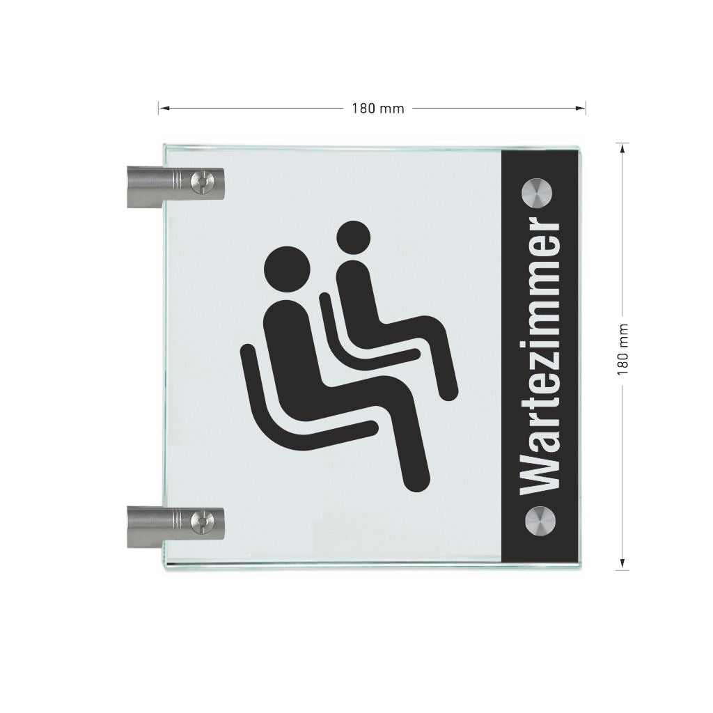 Fahnenschilder Wartezimmer mit Balken, 2 Scheiben mit Glasverbinder 15