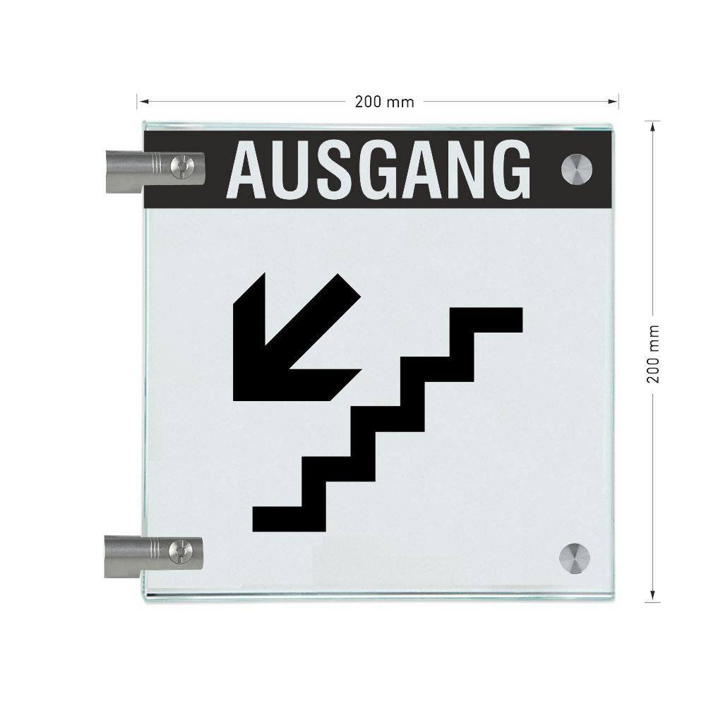 Fahnenschild Ausgang mit Balken, 2 Scheiben mit Glasverbinder 16