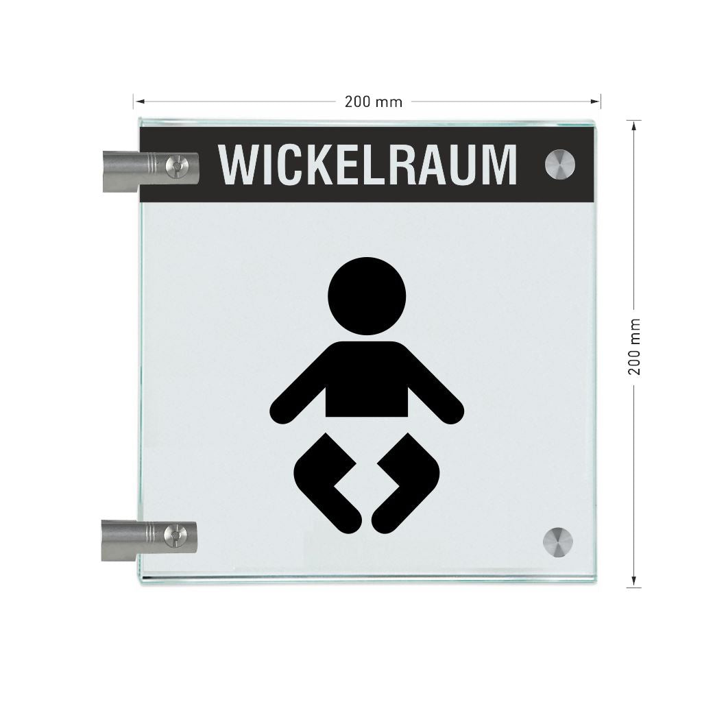 Fahnenschilder Wickelraum mit Balken, 2 Scheiben mit Glasverbinder 14