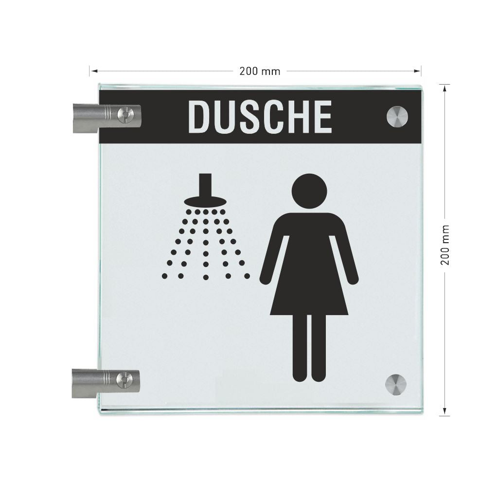 Fahnenschilder Dusche Damen mit Balken, 2 Scheiben mit 15
