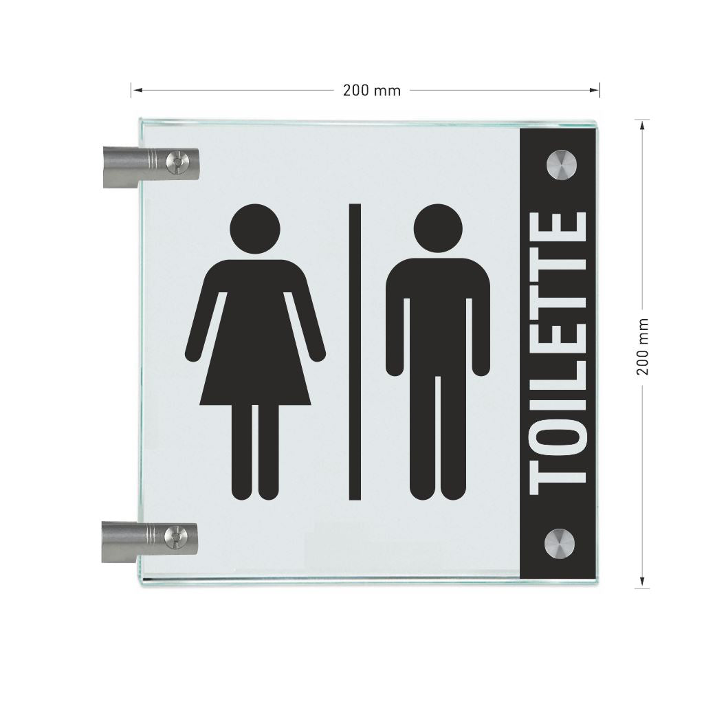 Fahnenschilder Toiletten mit Balken, 2 Scheiben mit Glasverbinder 14