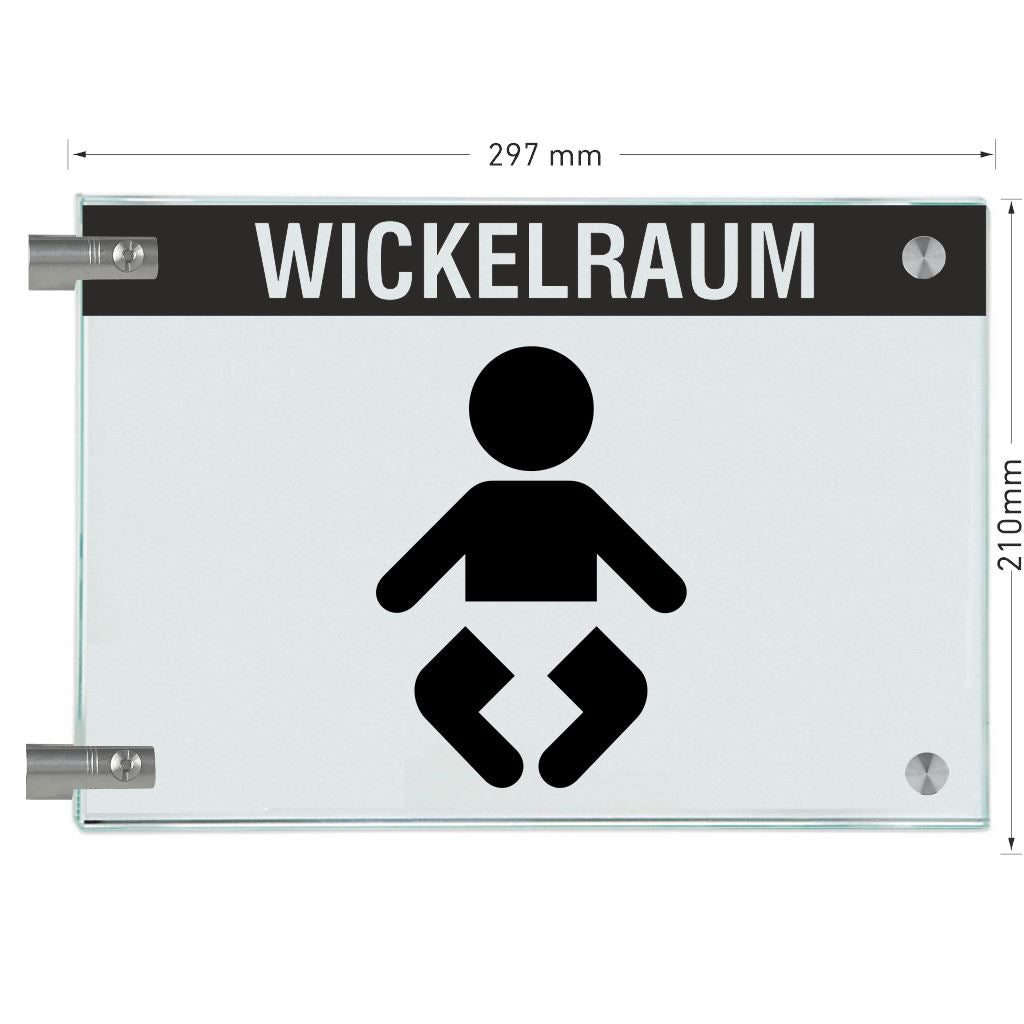 Fahnenschilder Wickelraum mit Balken, 2 Scheiben mit Glasverbinder 16