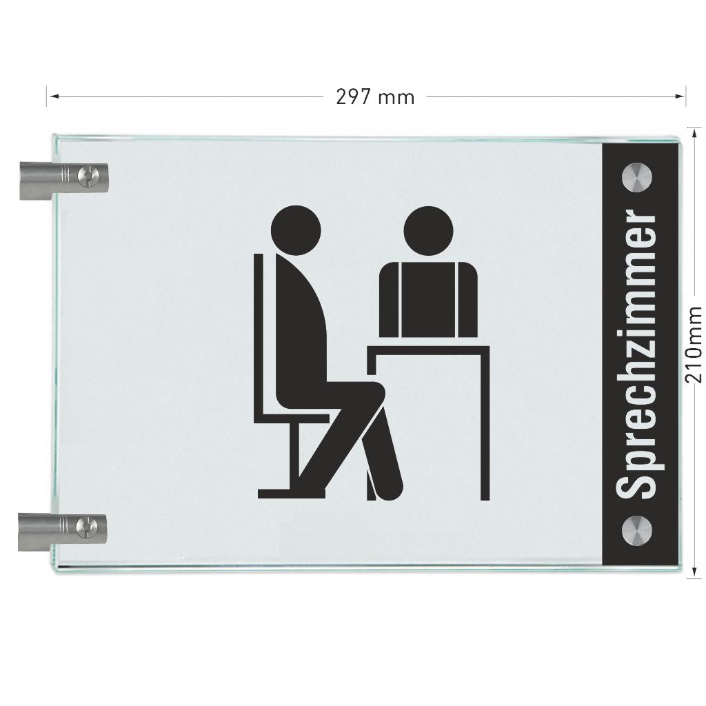 Fahnenschilder Sprechzimmer mit Balken, 2 Scheiben mit Glasverbinder 17