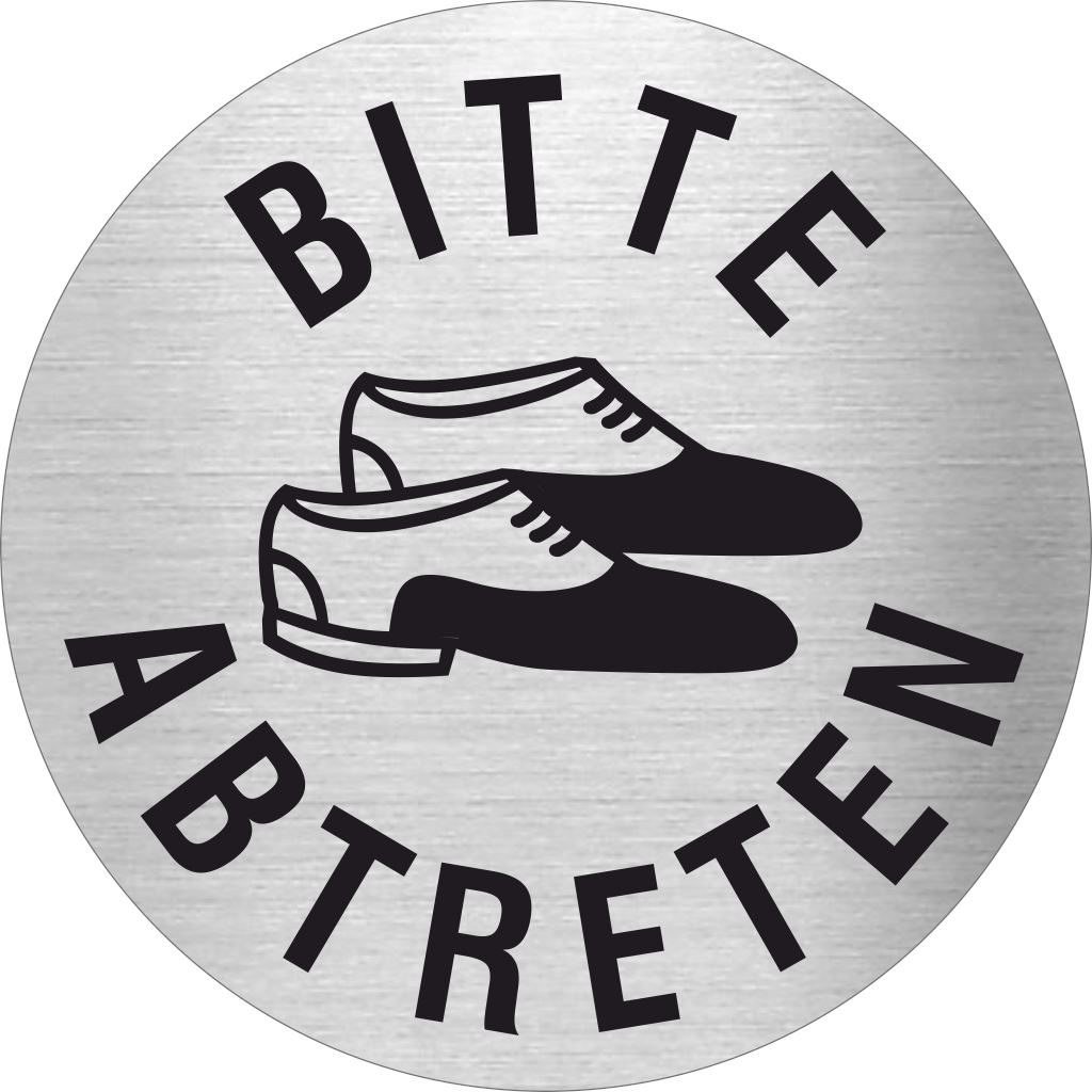Piktogramm Bitte Schuhe abtreten Edelstahl Piktogramme Bitte Schuhe abteten Ø 60mm