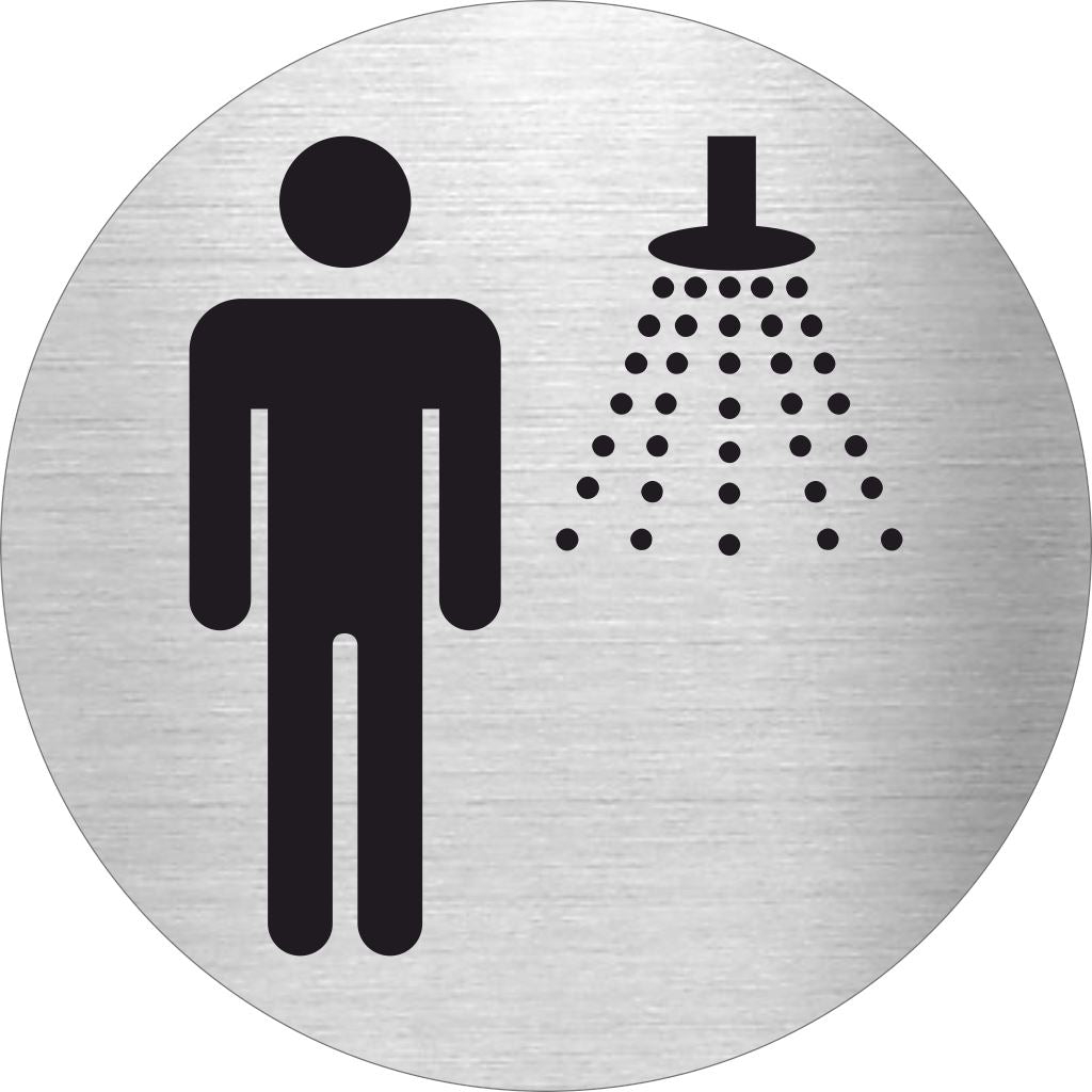 Piktogramm Herren Dusche Edelstahl Piktogramme Herren Dusche online-tuerschilder.com Ø 60mm