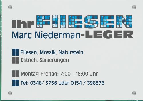 Firmenschild für Fliesenleger - Wir gestalten Ihr Schild! Firmenschilder Glas und Edelstahl 2 (A3)