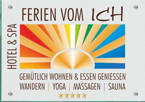 Firmenschild für Hotel & Spa - Wir gestalten Ihr Schild! Firmenschilder Glas und Edelstahl (A3)