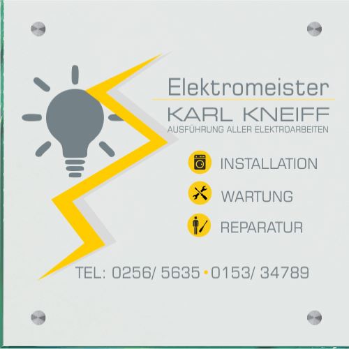 Firmenschild für Elektriker - Wir gestalten Ihr Schild! Firmenschilder Glas und Edelstahl online-tuerschilder.com 300x300mm