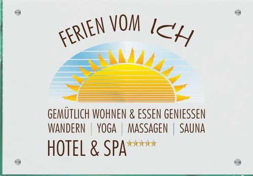 Firmenschild für Hotel & Spa - Wir gestalten Ihr Schild! Firmenschilder Glas und Edelstahl online-tuerschilder.com 350x500mm