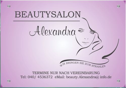 Firmenschild für Beautysalon / Nagelstudio - Wir gestalten Ihr Schild! Firmenschilder Glas und Edelstahl online-tuerschilder.com 350x500mm