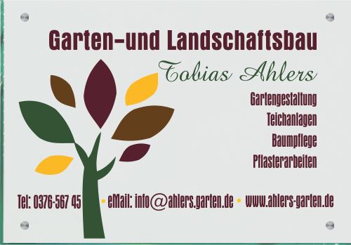 Firmenschild für Gärtner / Garten- und Landschaftsbau - Wir gestalten Ihr Schild! Firmenschilder Glas und Edelstahl online-tuerschilder.com 350x500mm