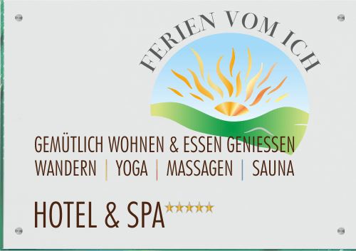 Firmenschild für Hotel & Spa - Wir gestalten Ihr Schild! Firmenschilder Glas und Edelstahl (A2)
