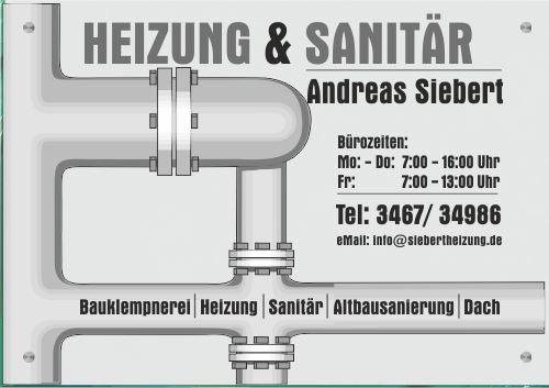 Firmenschild für Heizung & Sanitär - Wir gestalten Ihr Schild! Firmenschilder Glas und Edelstahl (A2) 