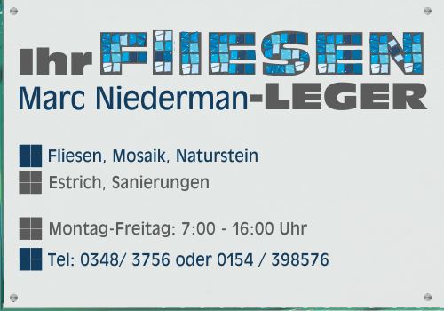 Firmenschild für Fliesenleger - Wir gestalten Ihr Schild! Firmenschilder Glas und Edelstahl online-tuerschilder.com
