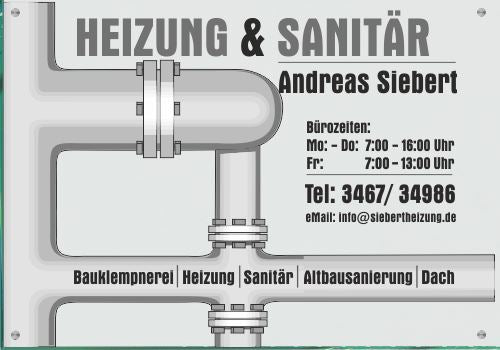 Firmenschild für Heizung & Sanitär - Wir gestalten Ihr Schild! Firmenschilder Glas und Edelstahl online-tuerschilder.com