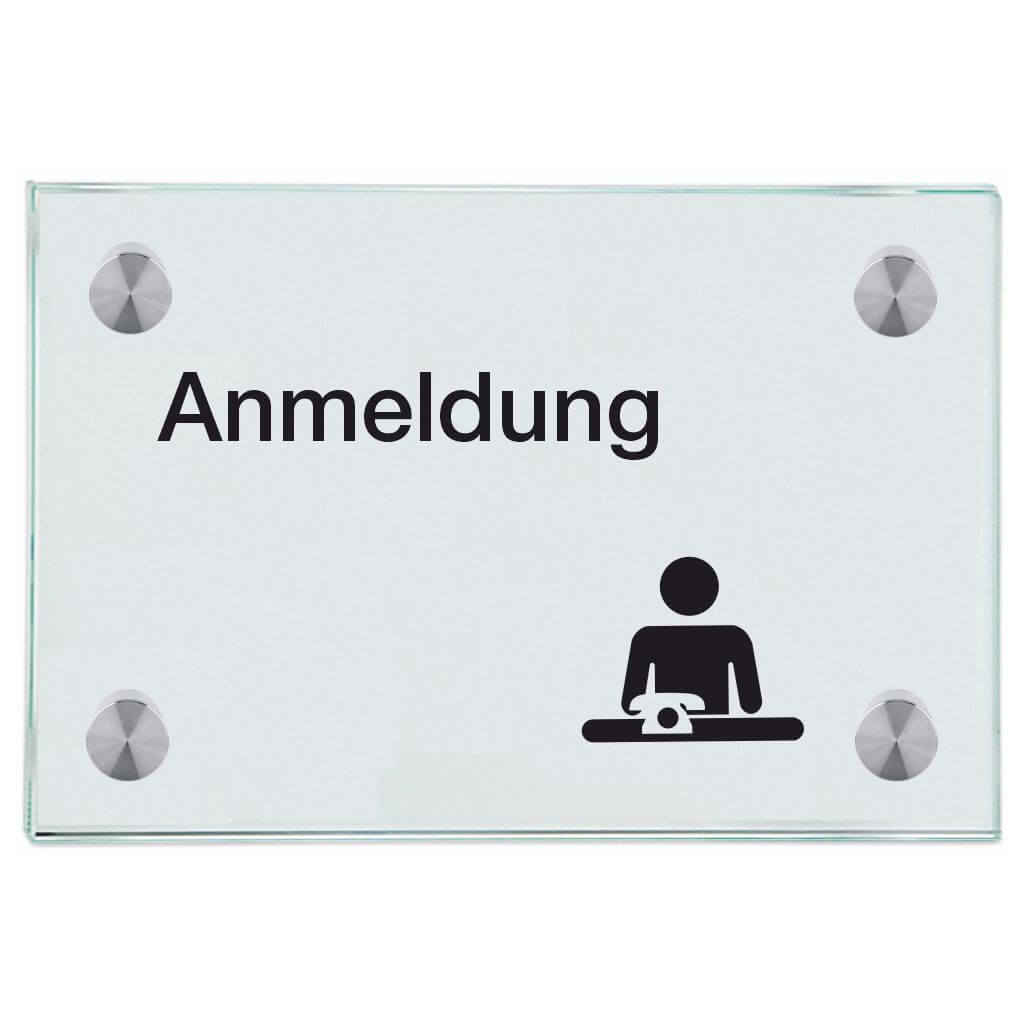 Praxisschild aus Glas Anmeldung mit 2 oder 4 Haltern Praxisschild aus Glas Anmeldung 100x150mm 4